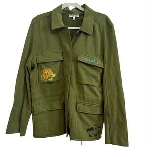 ATTIC SALT‎ Military Jacket Womens XL Green Utility Embroidered Patches Artisan